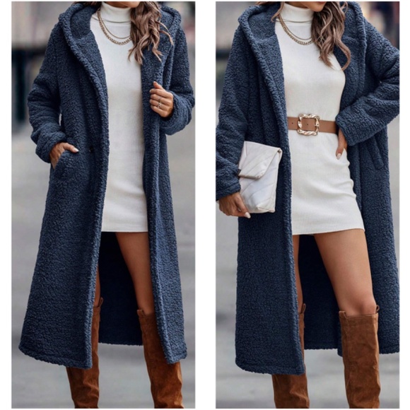 Cozy Teddy Button Hoodie Oversized Long Jacket Coat - Picture 4 of 9